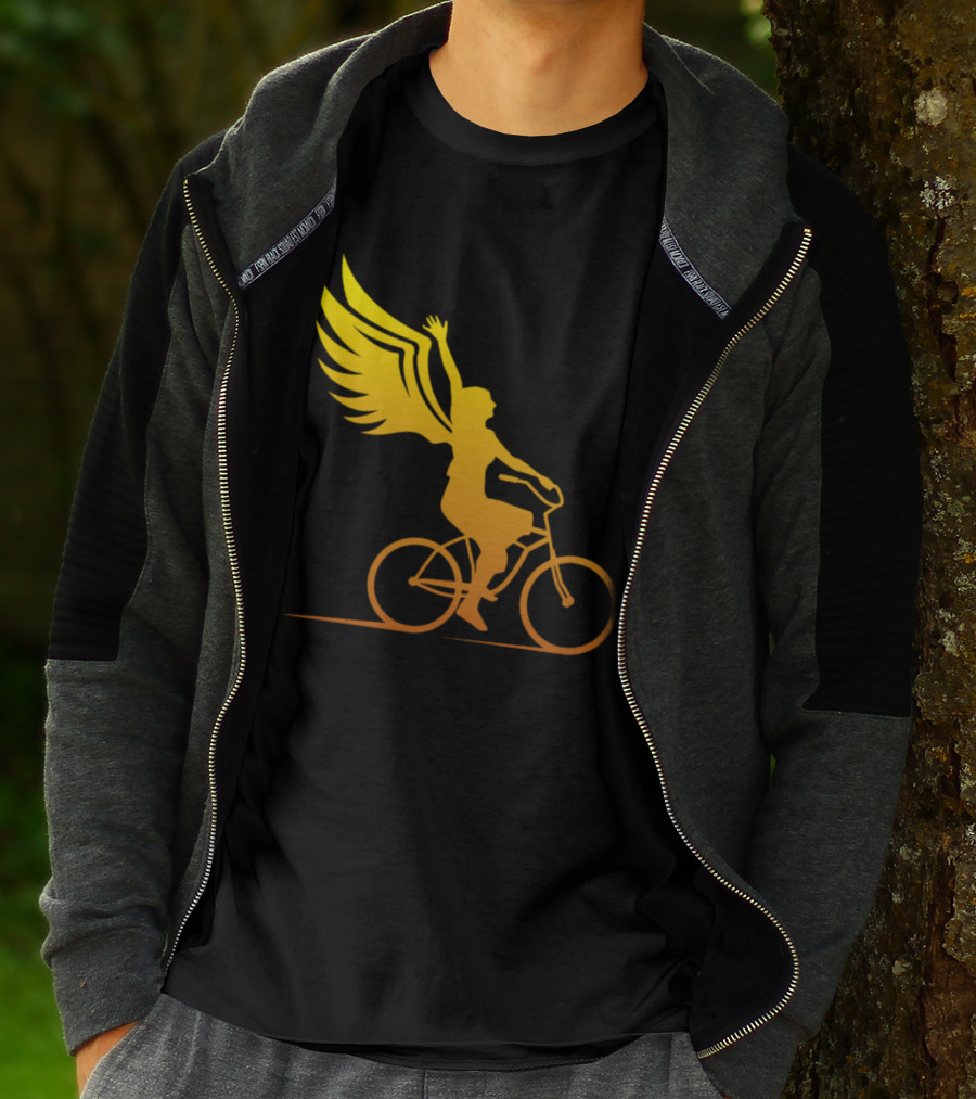 Women Riding Bike With Angel Wings T-Shirt