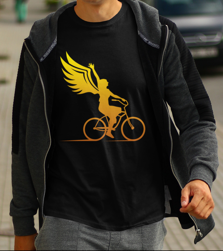 Women Riding Bike With Angel Wings T-Shirt
