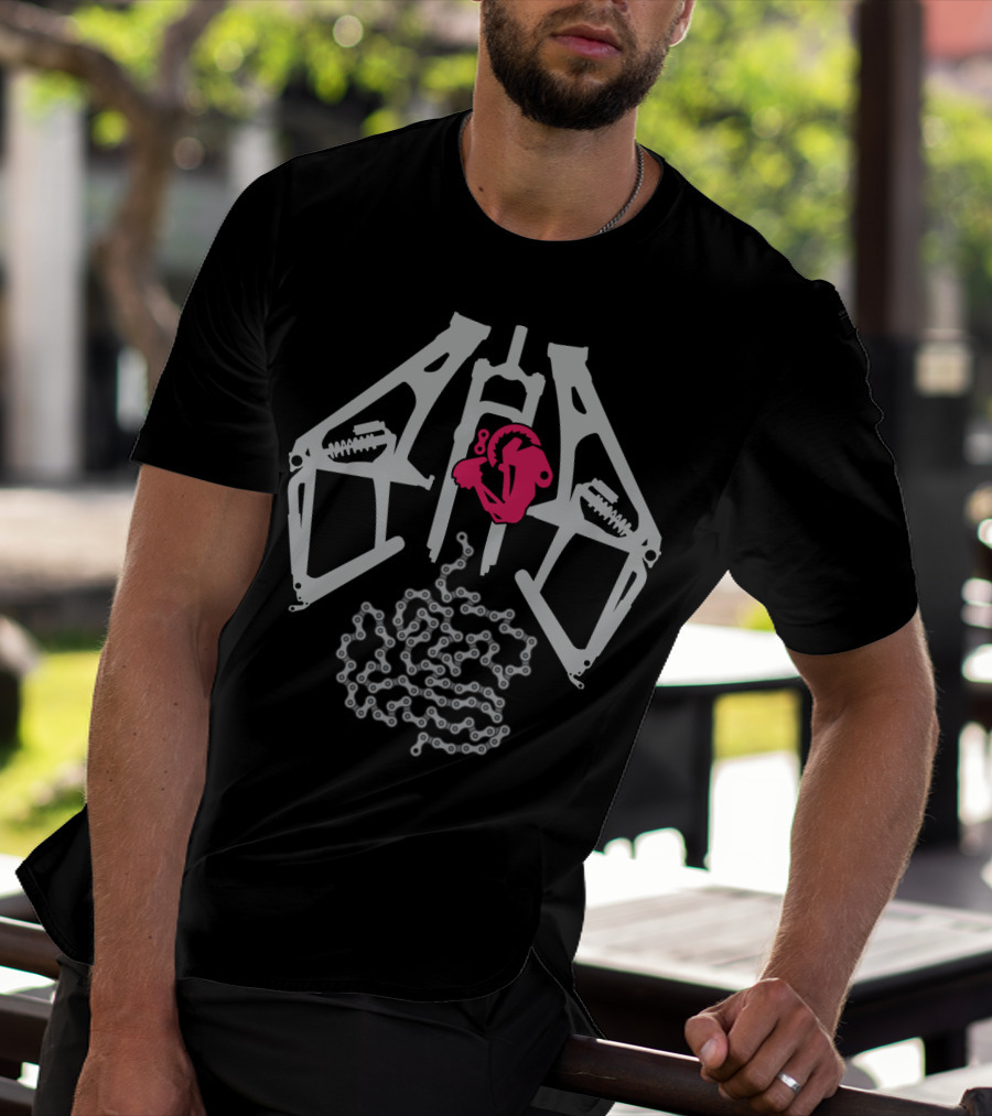 XRay MTB Suspension Anatomy With Cyclist And Bike Chain T-Shirt