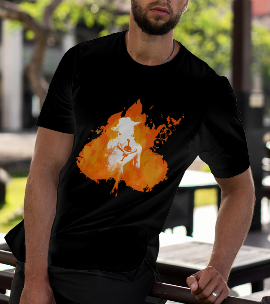 Ace One Piece Silhouette On Fire T-Shirt