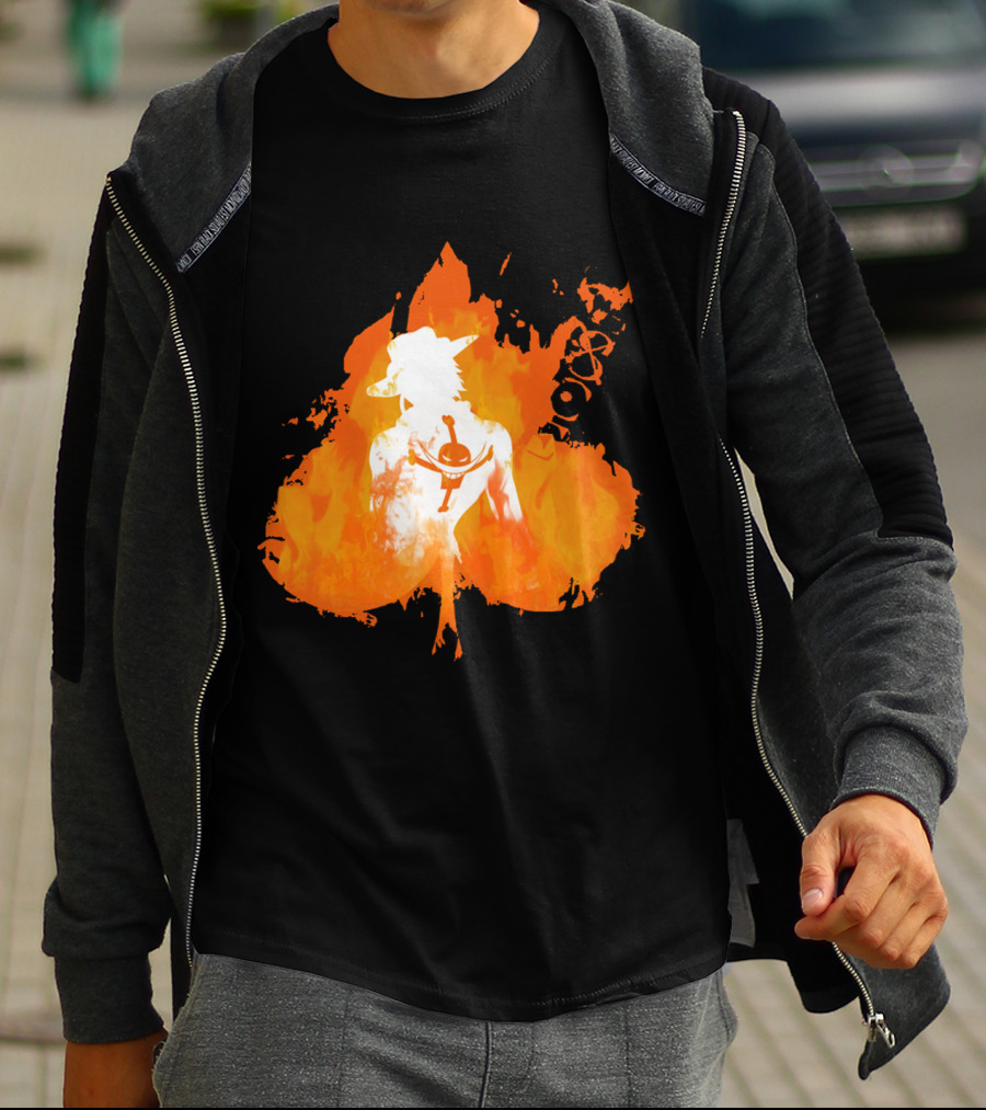 Ace One Piece Silhouette On Fire T-Shirt