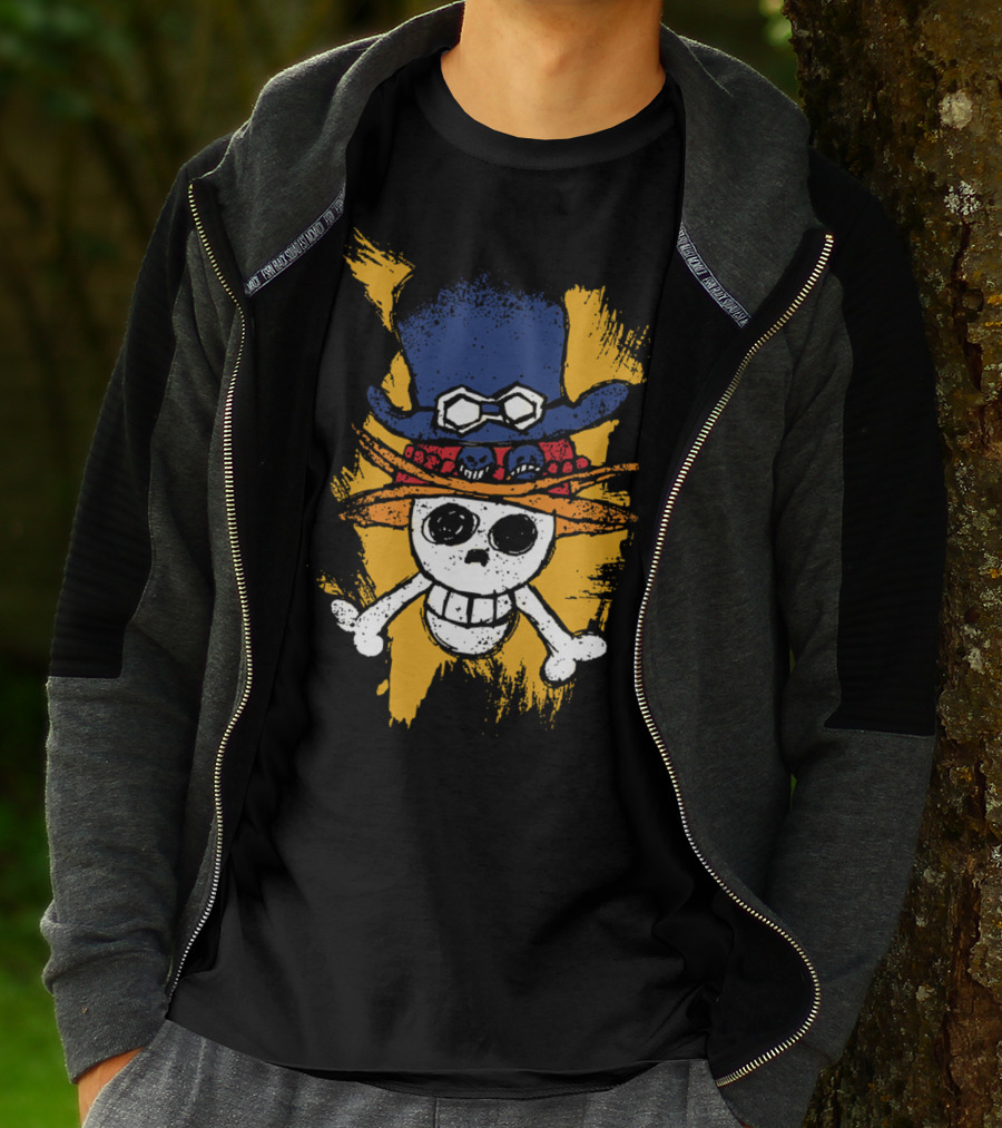 One Piece ASL Ace Sabo Luffy Skull And Pirate Hat T-Shirt