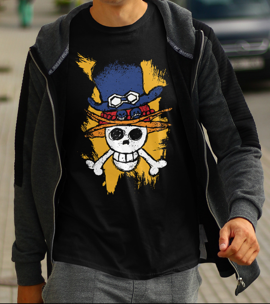 One Piece ASL Ace Sabo Luffy Skull And Pirate Hat T-Shirt