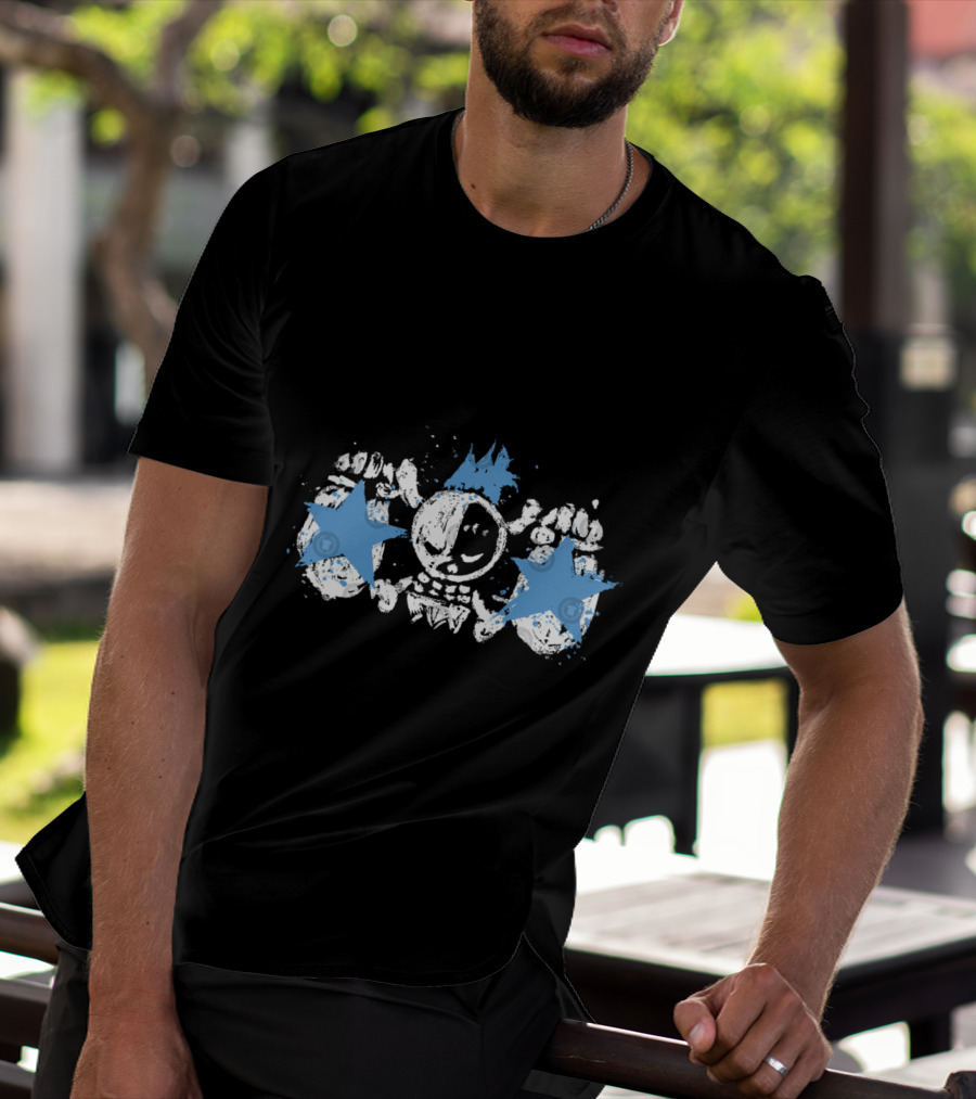 Franky Jolly Roger Skull With Blue Stars And Crown T-Shirt