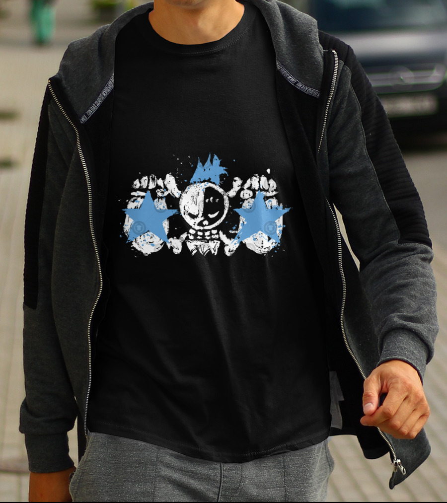 Franky Jolly Roger Skull With Blue Stars And Crown T-Shirt