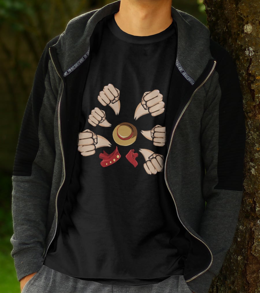 Gatling Gun Luffy Fists One Piece Anime Straw Hat T-Shirt