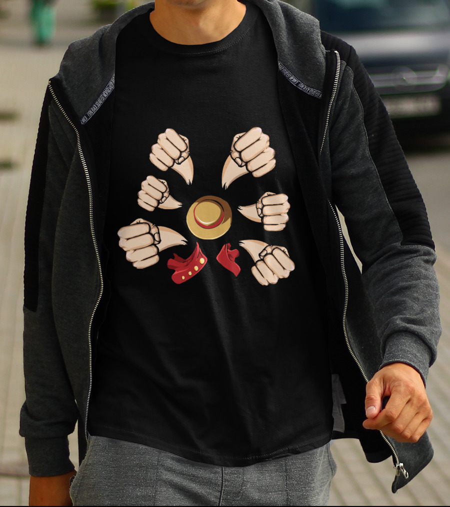 Gatling Gun Luffy Fists One Piece Anime Straw Hat T-Shirt