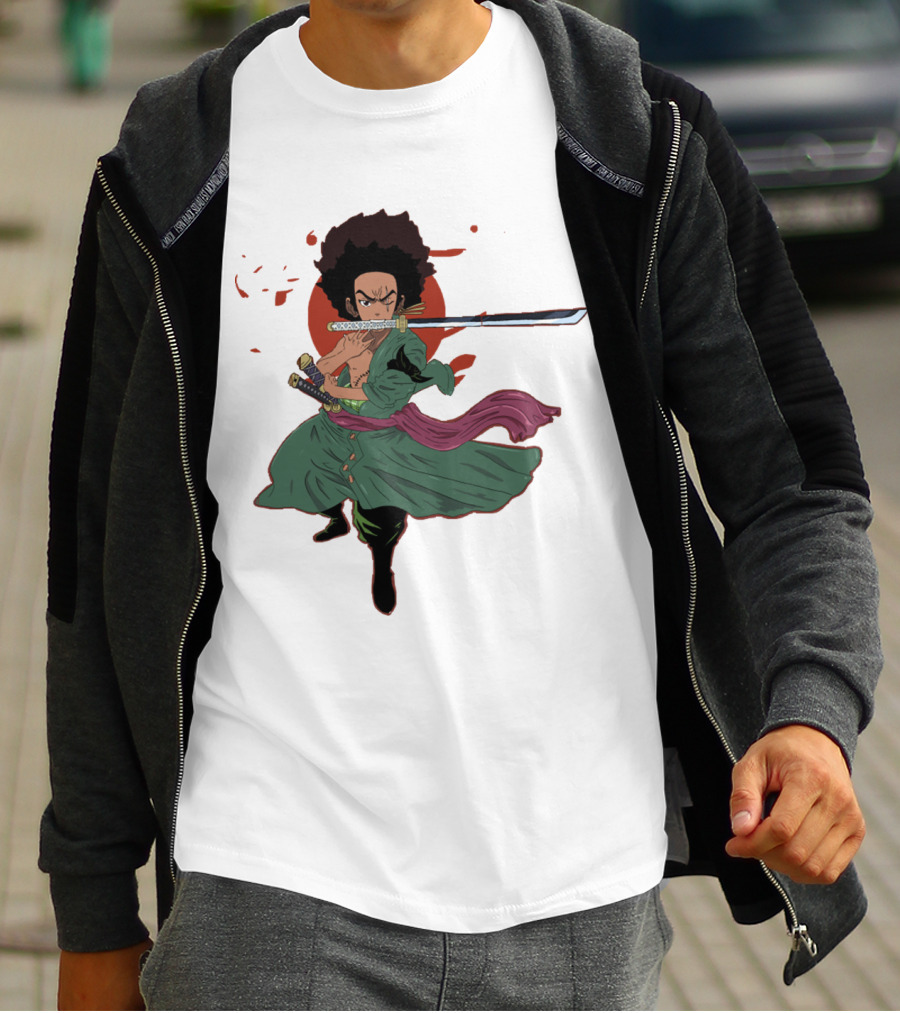 Huey Freeman X Roronoa Zoro Samurai Sword Fighter T-Shirt
