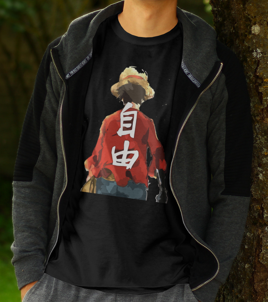 Luffy Back Freedom Kanji Straw Hat Red Shirt Iconic Anime Character T-Shirt
