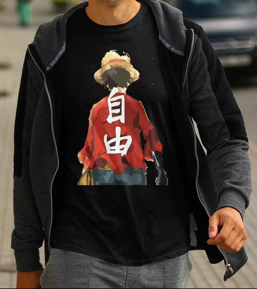 Luffy Back Freedom Kanji Straw Hat Red Shirt Iconic Anime Character T-Shirt