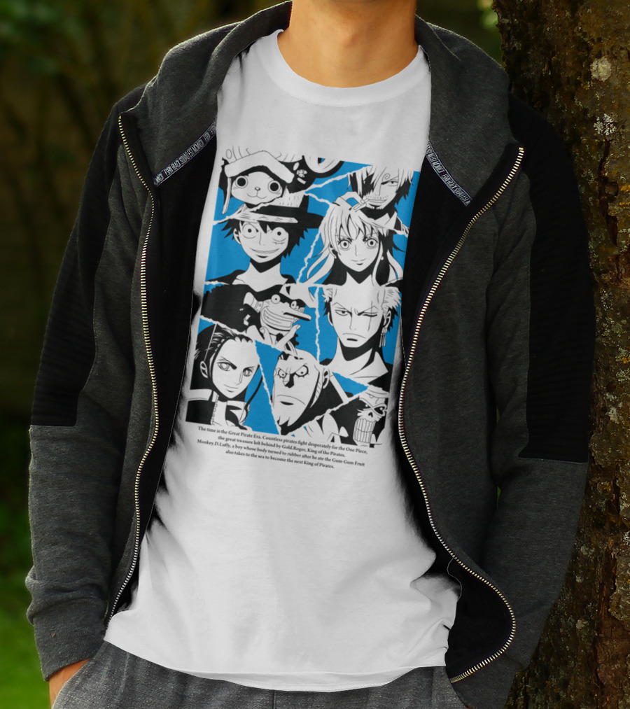 One Piece Straw Hat Pirates Blue Silhouette Montage T-Shirt