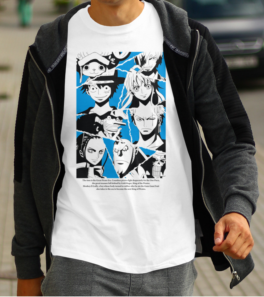 One Piece Straw Hat Pirates Blue Silhouette Montage T-Shirt
