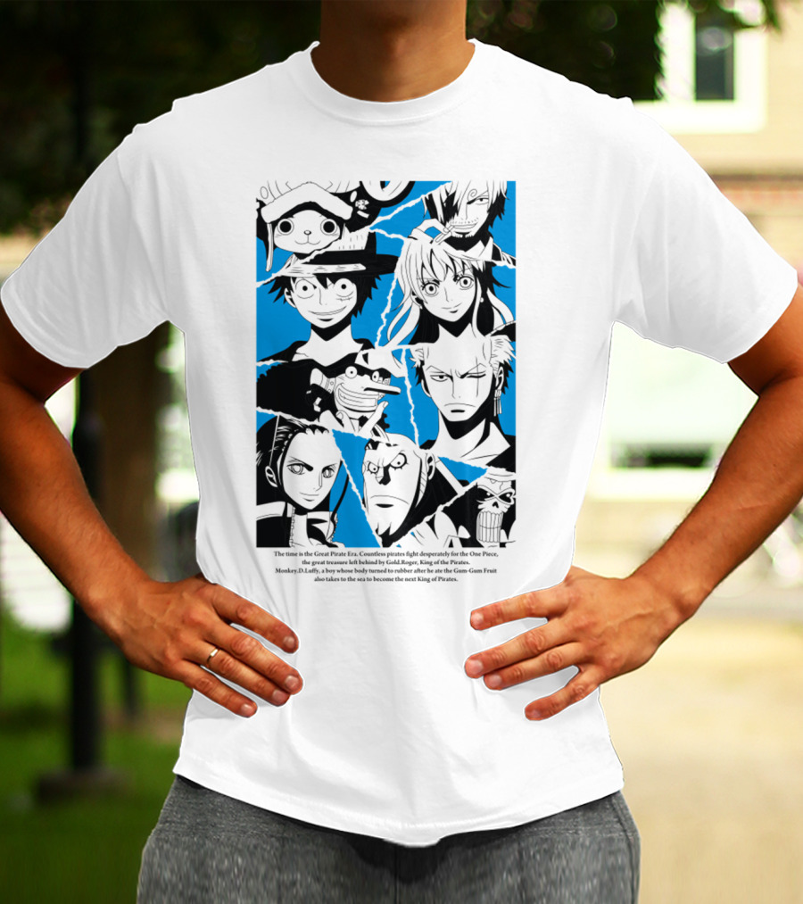 One Piece Straw Hat Pirates Blue Silhouette Montage T-Shirt