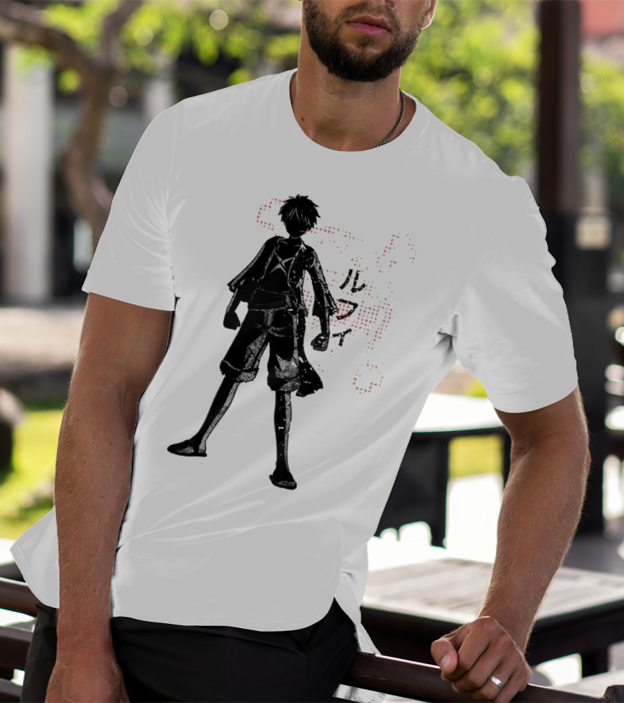 Crimson Luffy Anime Silhouette Kanji T-Shirt