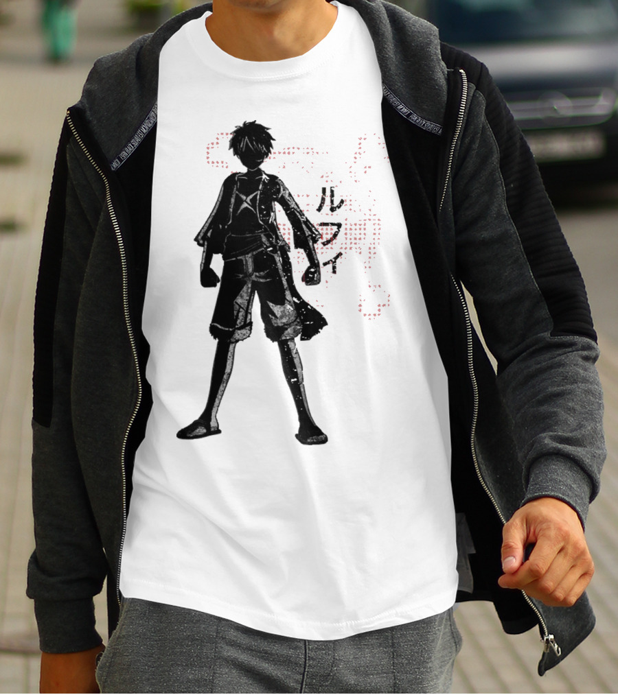 Crimson Luffy Anime Silhouette Kanji T-Shirt