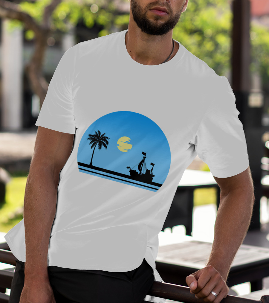 Going Merry Ship Silhouette Sunrise With Palm Tree And Sun T-Shirt