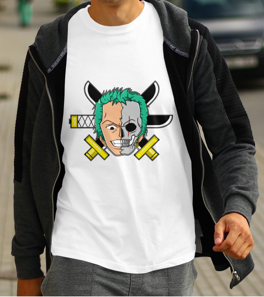 Roronoa Zoro Half Skull Crossed Swords Anime Character T-Shirt