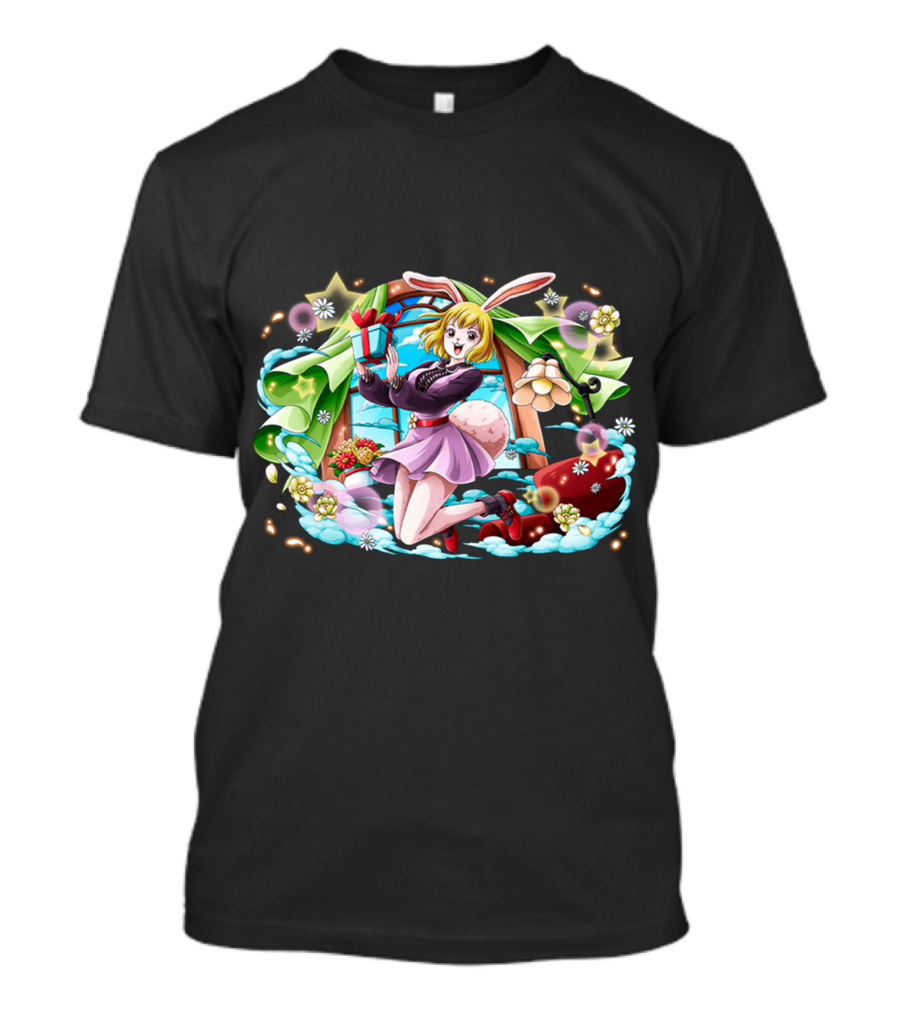 One Piece Girl Festive Bunny With Gift And Flowers T-Shirt