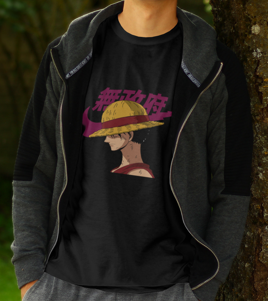 Straw Hat Luffy With Japanese Text And Iconic Emblem T-Shirt