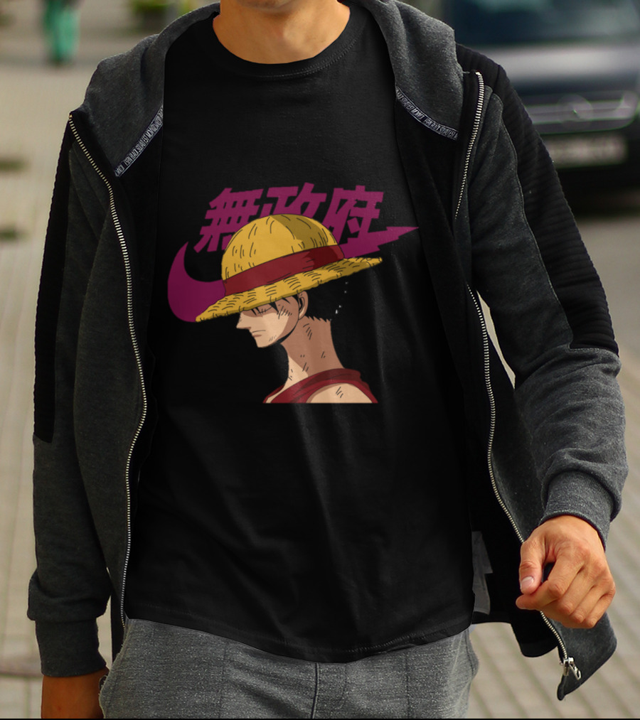 Straw Hat Luffy With Japanese Text And Iconic Emblem T-Shirt