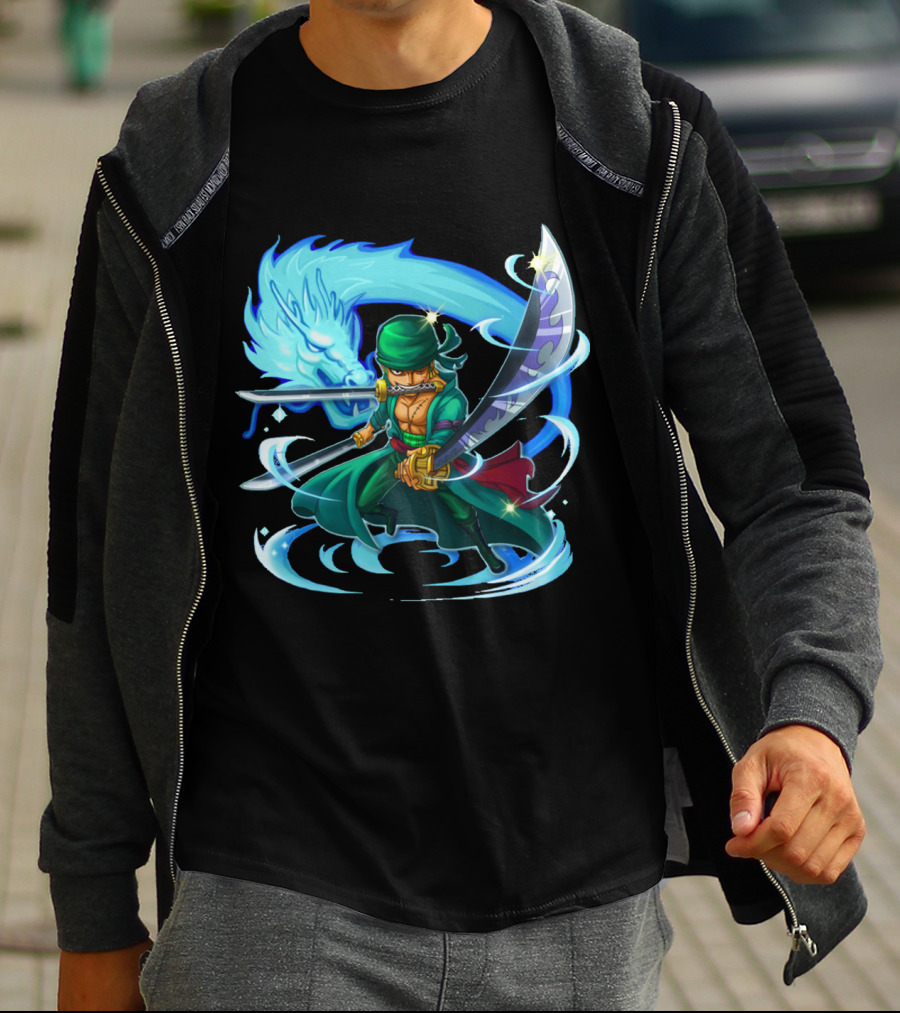 Roronoa Zoro Swordmaster With Blue Dragon Aura T-Shirt