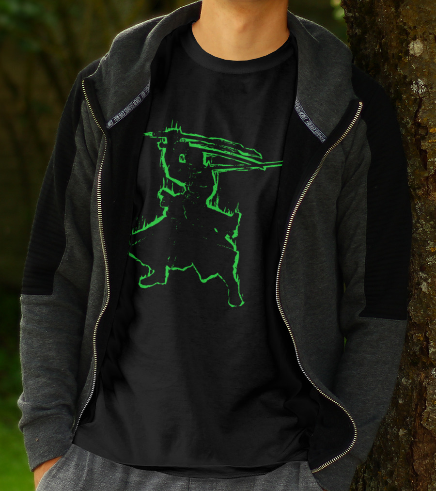 Santoryu Three Sword Style Silhouette In Neon Green T-Shirt