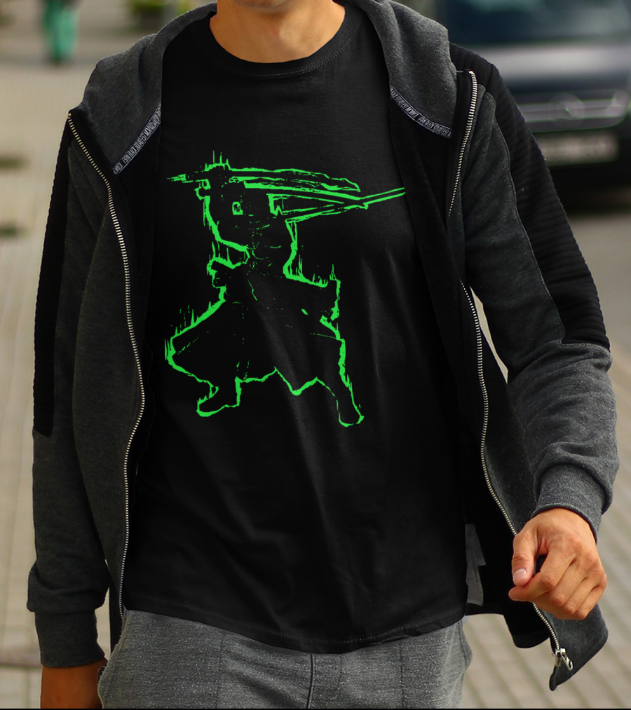 Santoryu Three Sword Style Silhouette In Neon Green T-Shirt
