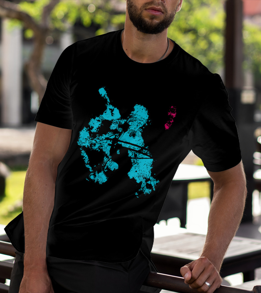 Tastumaki Splatter Art Print In Vibrant Teal And Magenta T-Shirt