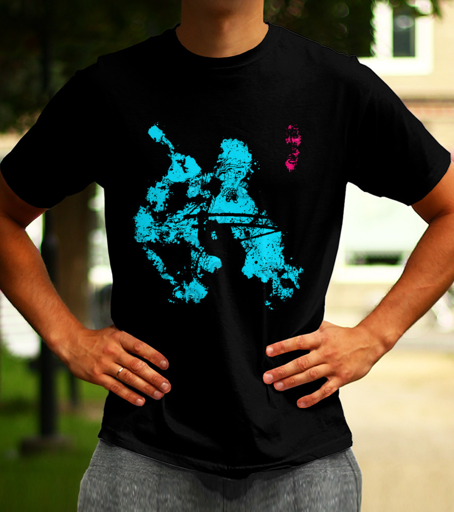 Tastumaki Splatter Art Print In Vibrant Teal And Magenta T-Shirt