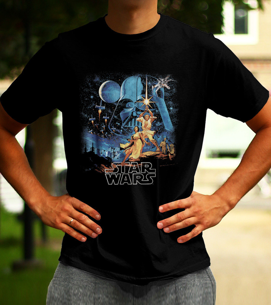 Star Wars A New Hope Faded Darth Vader Luke Leia Lightsabers X-Wing TIE Fighters Classic T-Shirt