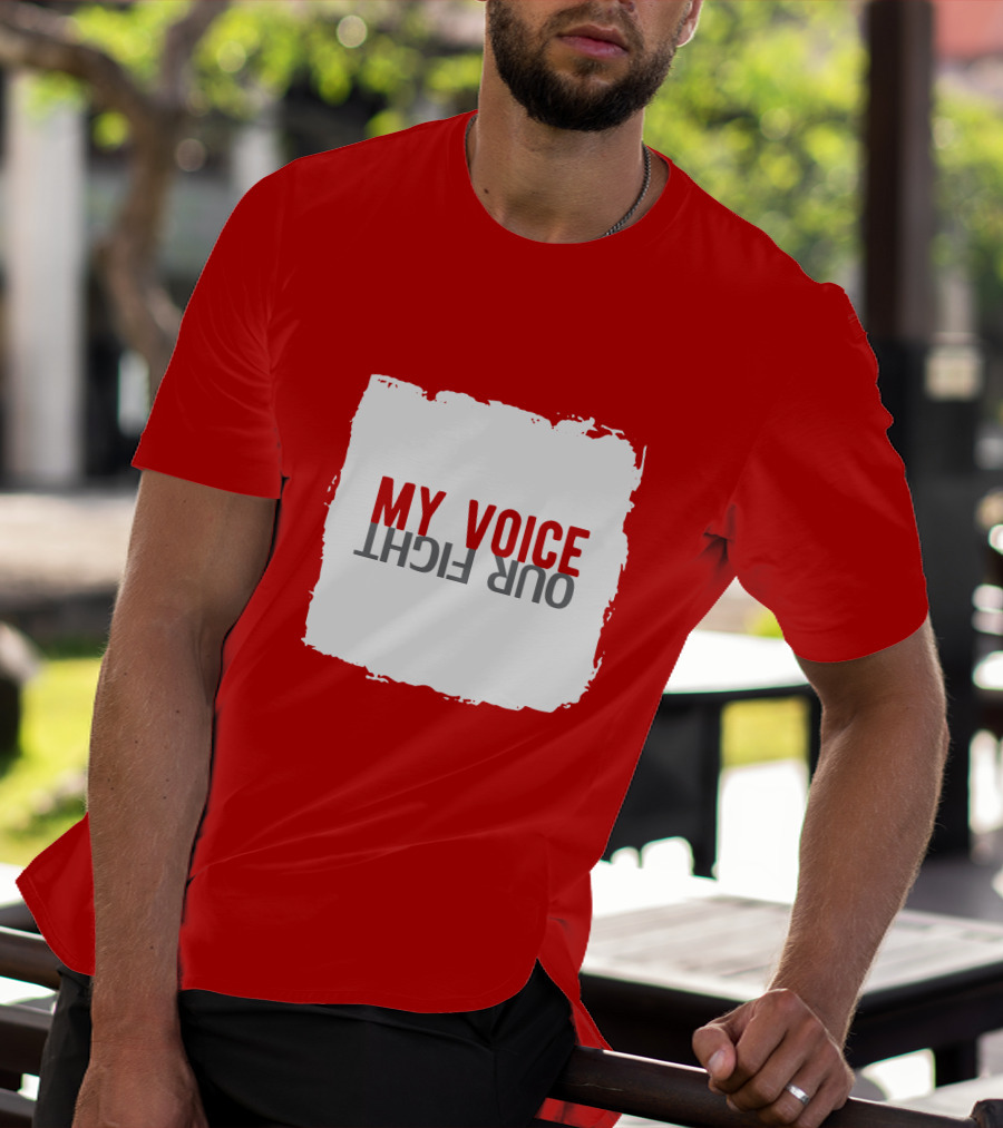 My Voice Our Fight Red And White Distressed Square T-Shirt