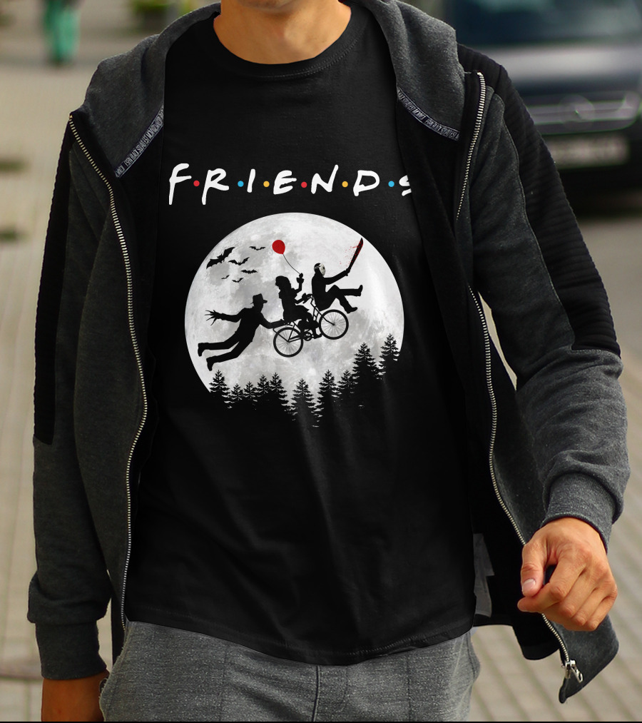Friends Halloween Horror Movies Iconic Characters Full Moon Scene T-Shirt