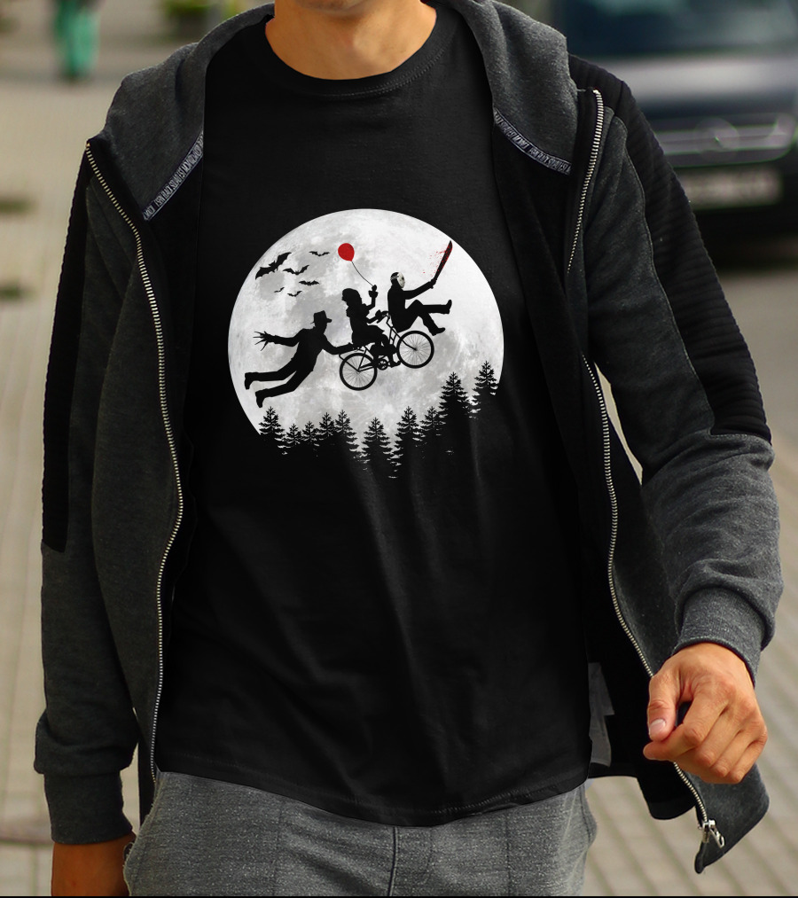 Halloween Horror Movies Icons Under Full Moon T-Shirt