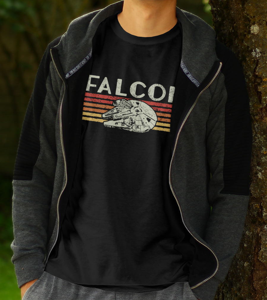 Falcon Vintage Style Spaceship With Stripes T-Shirt