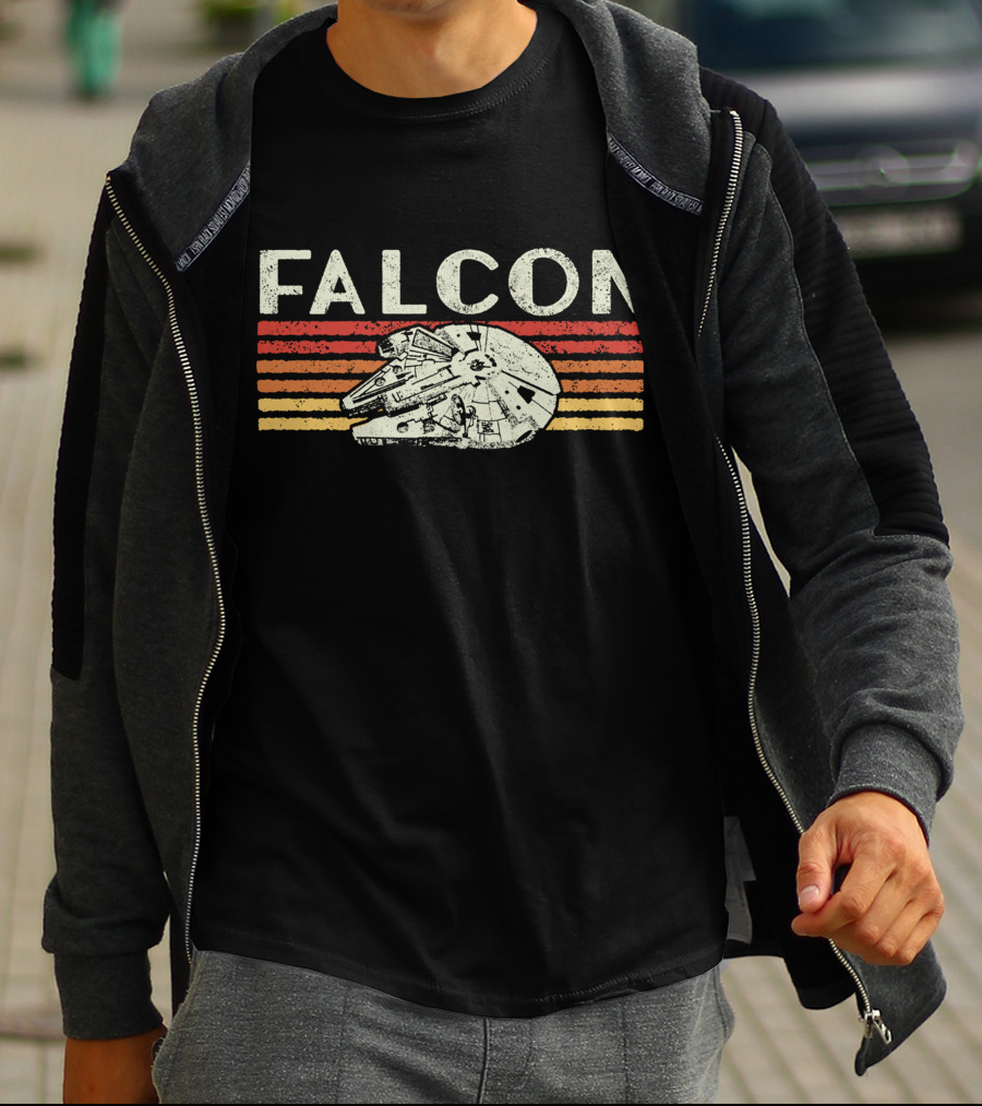 Falcon Vintage Style Spaceship With Stripes T-Shirt