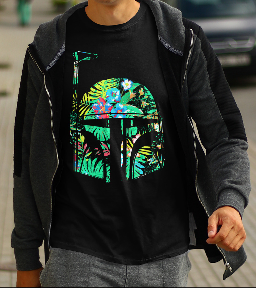 Tropical Floral Boba Fett Helmet T-Shirt