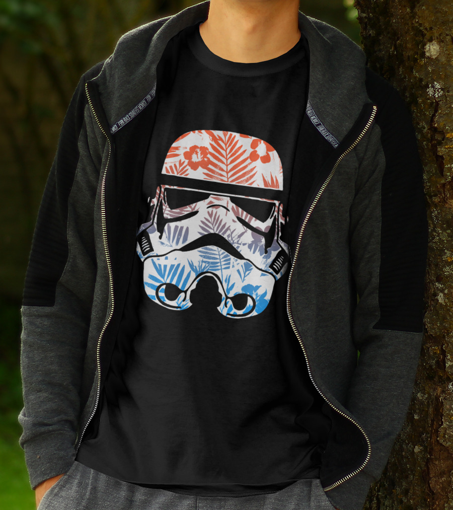 Tropical Trooper Helmet Floral Red And Blue T-Shirt