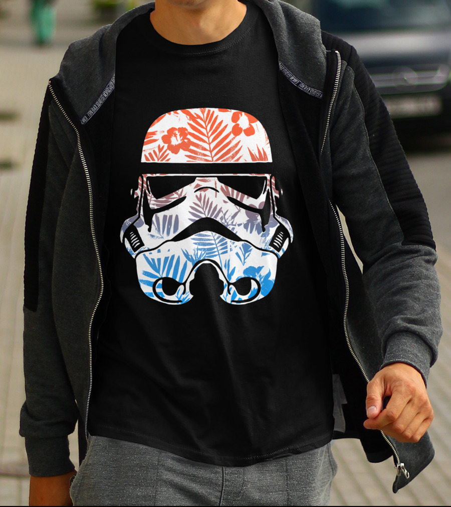 Tropical Trooper Helmet Floral Red And Blue T-Shirt