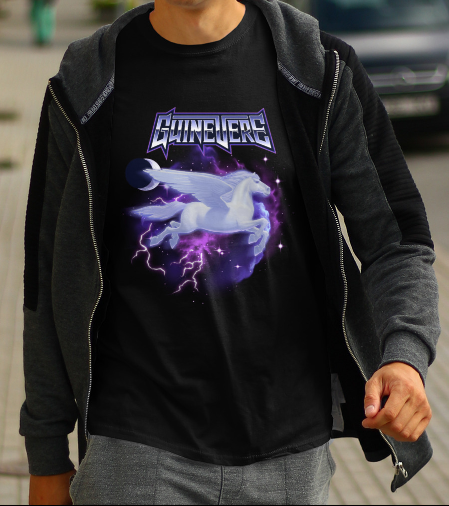 Guinevere Flying Pegasus With Lightning And Crescent Moon T-Shirt