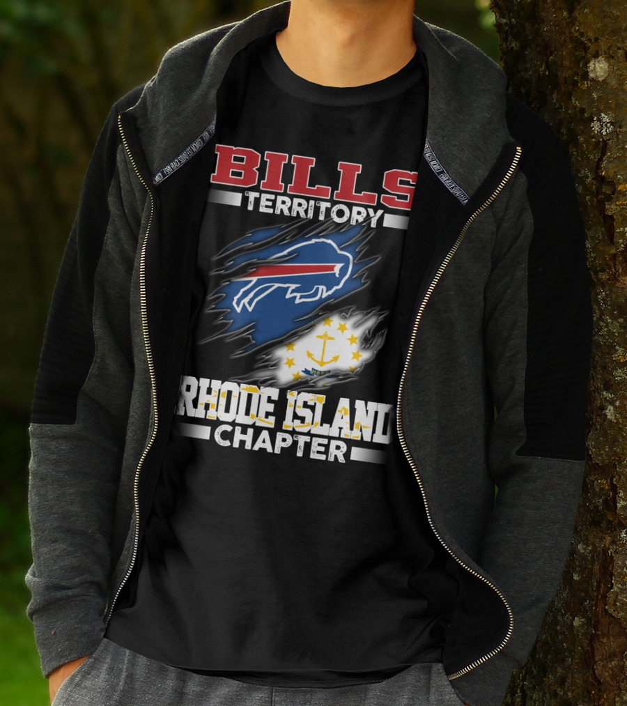 BILLS Territory Rhode Island Chapter Logo With Buffalo And State Flag T-Shirt
