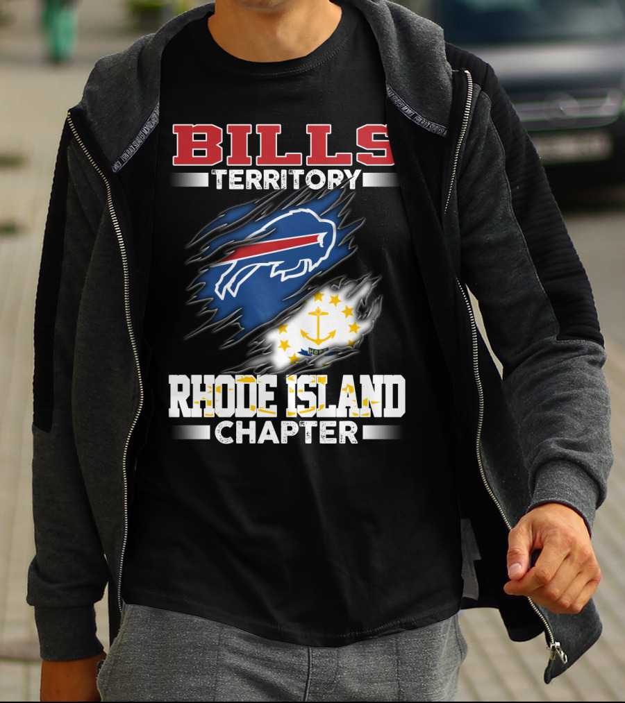 BILLS Territory Rhode Island Chapter Logo With Buffalo And State Flag T-Shirt