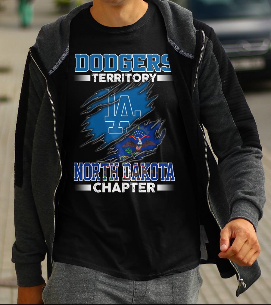 North Dakota Chapter Dodgers Territory LA Logo And Flag T-Shirt