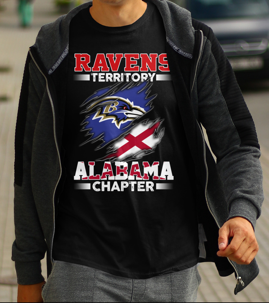 Ravens Territory Alabama Chapter Baltimore Ravens Logo And Alabama Flag T-Shirt
