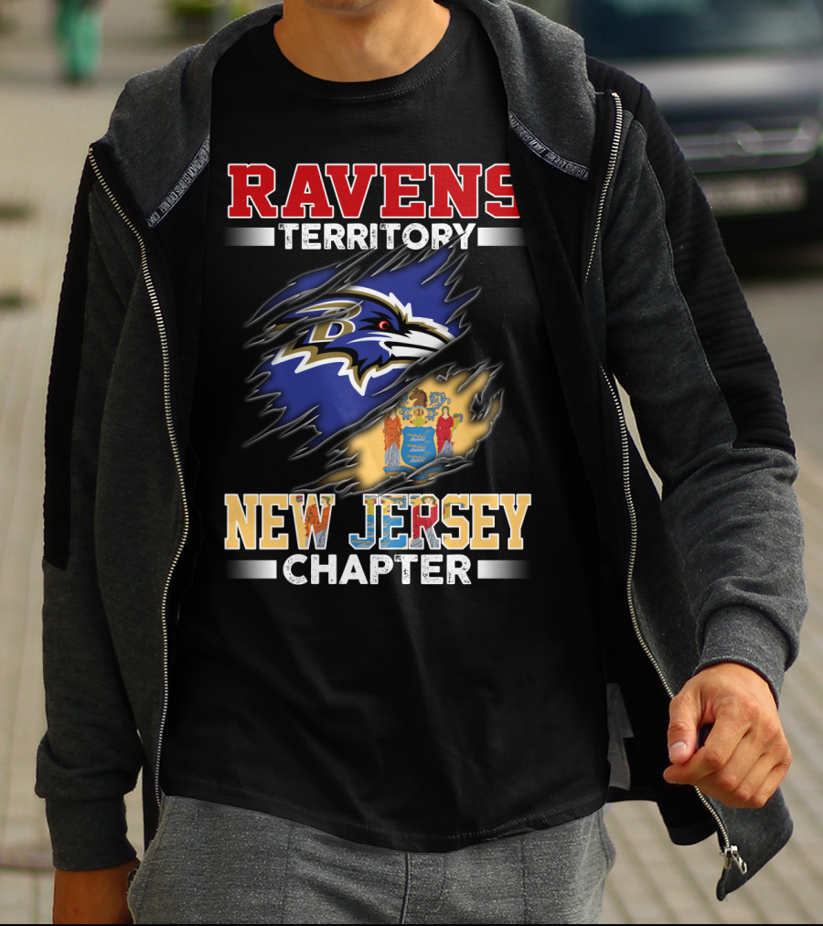 Ravens Territory New Jersey Chapter Ravens Logo New Jersey Flag T-Shirt