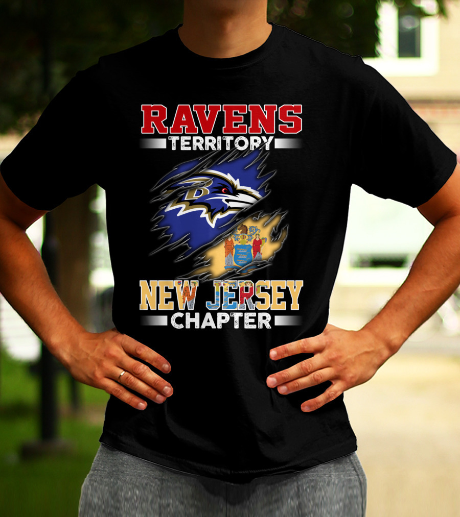 Ravens Territory New Jersey Chapter Ravens Logo New Jersey Flag T-Shirt
