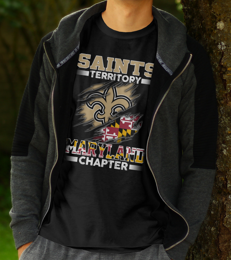 Saints Territory Maryland Chapter Fleur-De-Lis Maryland Flag T-Shirt