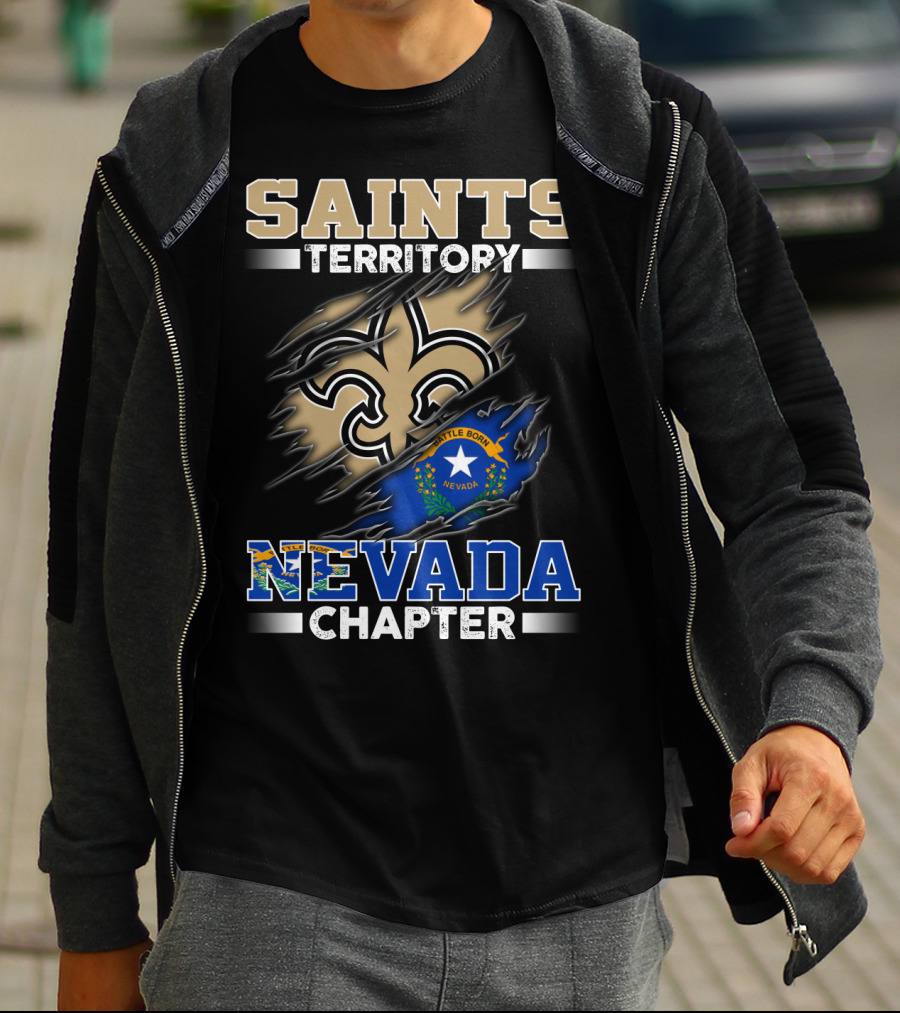 Saints Territory Fleur-De-Lis Nevada Chapter Battle Born Flag T-Shirt