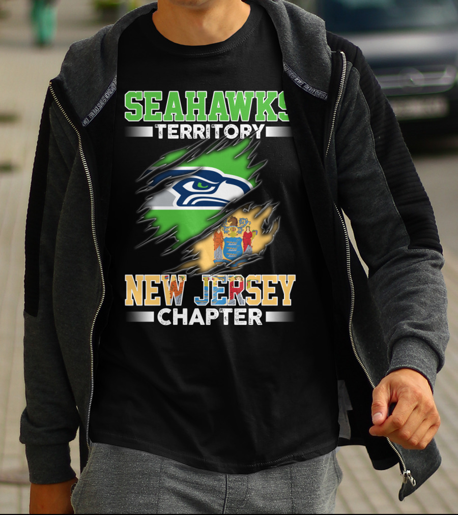 Seahawks Territory New Jersey Chapter Logo With State Flag T-Shirt
