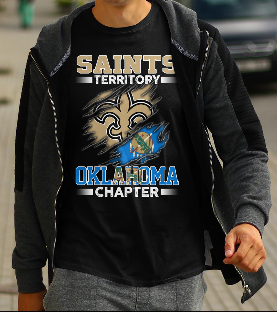 Saints Territory Oklahoma Chapter Fleur-De-Lis State Flag Ripped T-Shirt