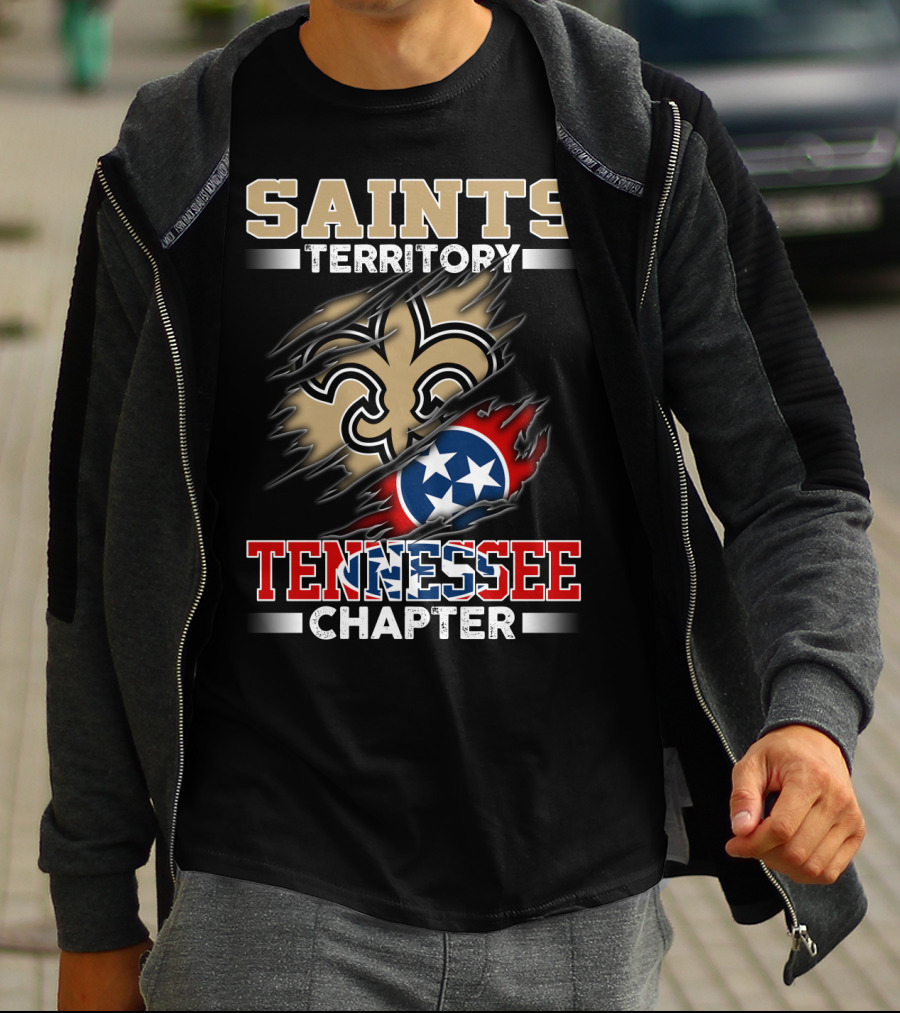 Saints Territory Tennessee Chapter Fleur-De-Lis Logo And Tri-Star Flag T-Shirt